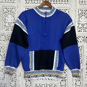 Vintage Blue Colorblock Aztec 1/4 Zip Long Sleeve Sweatshirt Sz Small
